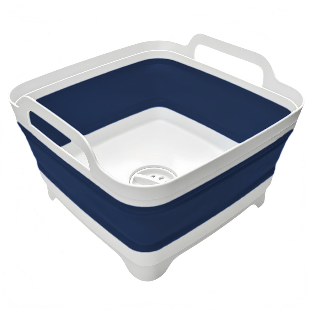 MontNorth collapsible wash basin 9L navy open for easy dishwashing and rinsing