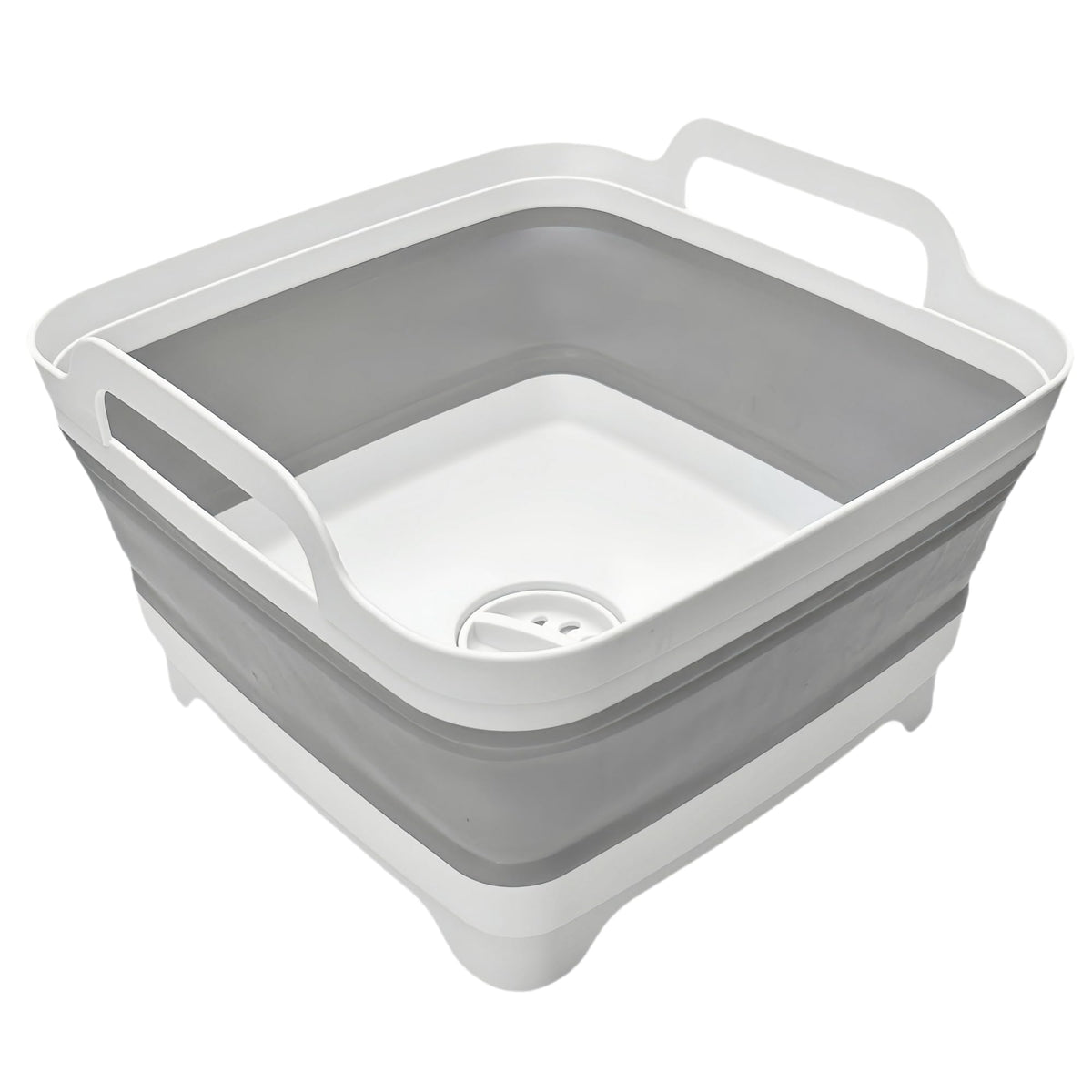 MontNorth collapsible wash basin with drain plug for easy outdoor dishwashing.