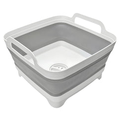 MontNorth collapsible wash basin with drain plug for easy outdoor dishwashing.