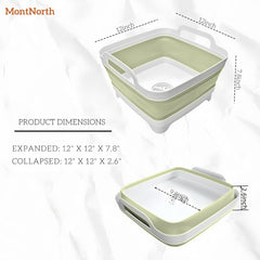 MontNorth foldable dish tub with drain plug, easy to transport outdoors.