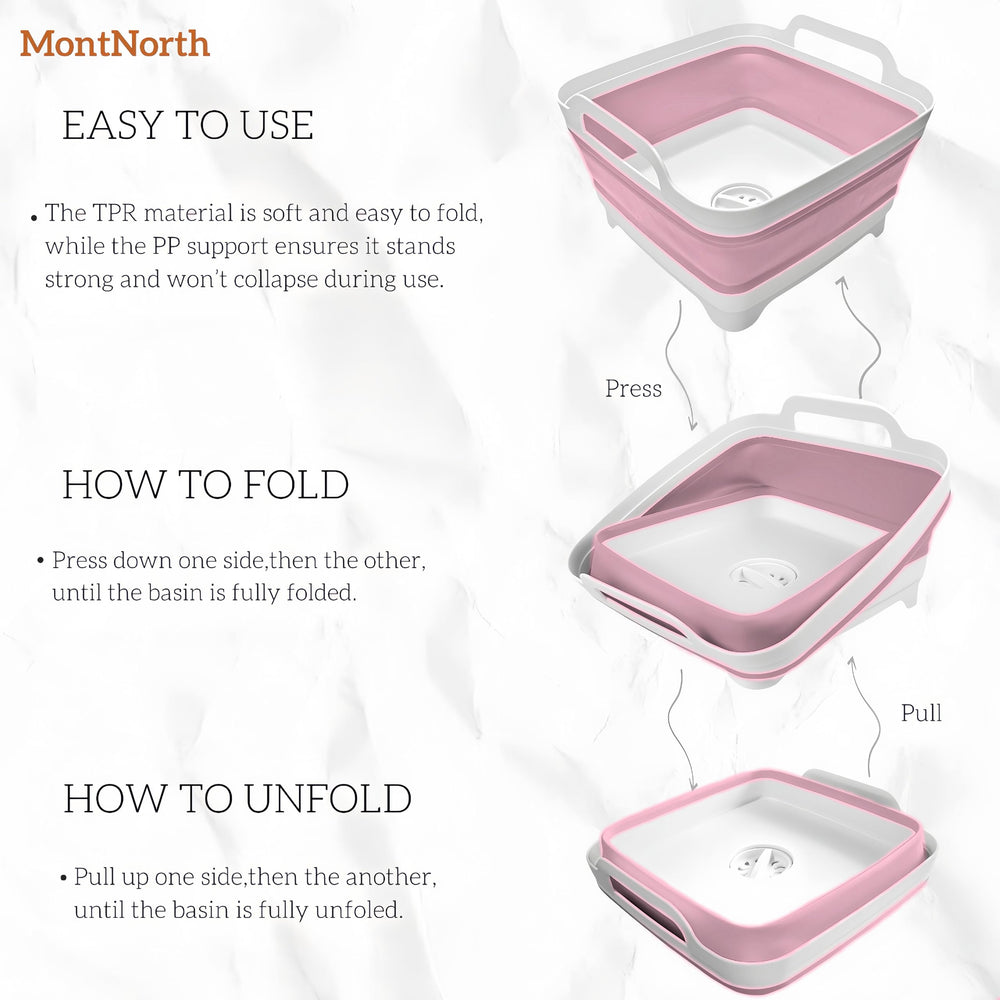 MontNorth foldable dish tub saves space when packing for adventures.