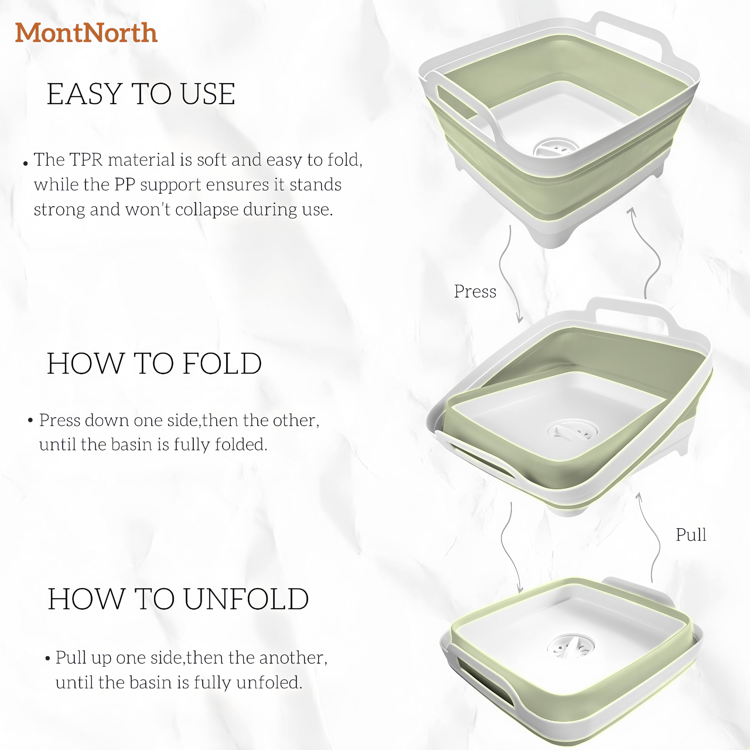 MontNorth portable camping sink in green supports quick dishwashing anywhere.