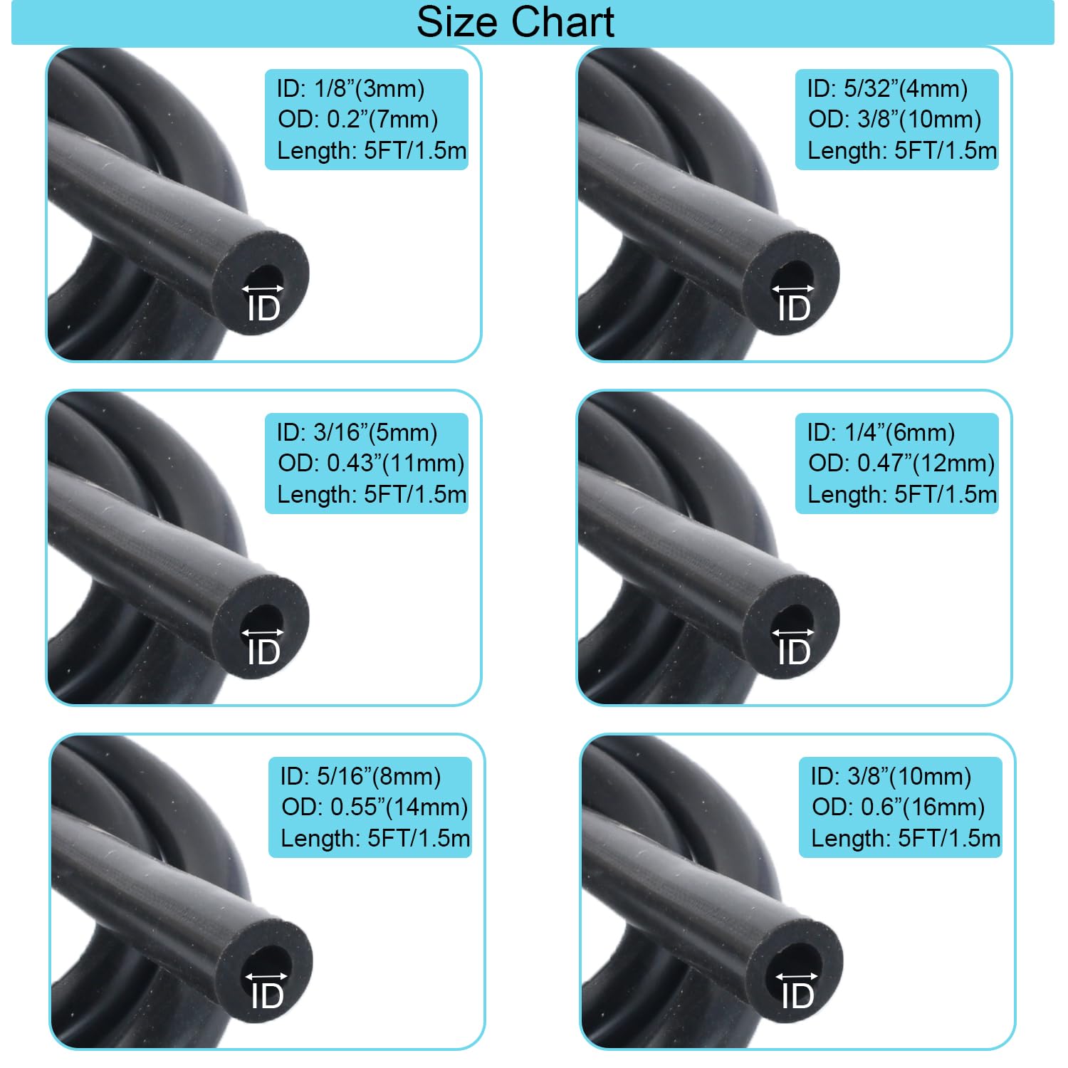 MooiYrs vacuum hose ends and connectors show twelve sizes for routing