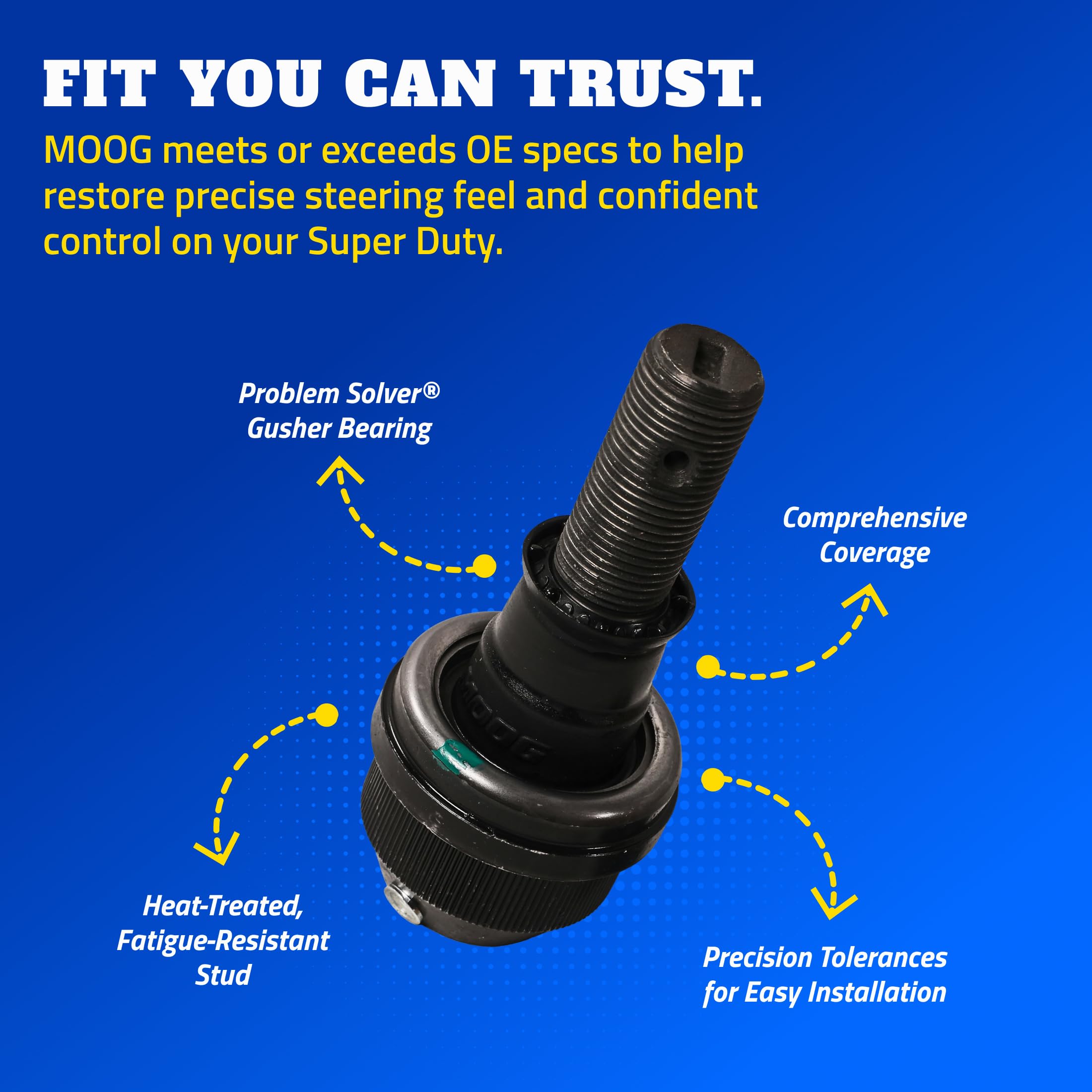 MOOG axle stability support improves control on rough roads.