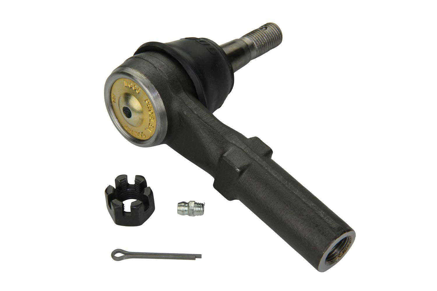 MOOG ES800901 steering tie rod end side view on Silverado 2500HD demonstrates rugged construction