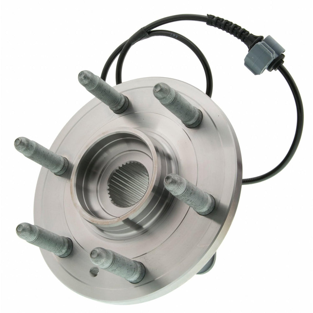 MOOG front wheel bearing and hub assembly closeup demonstrating precision design for smooth rotation and quiet highway performance