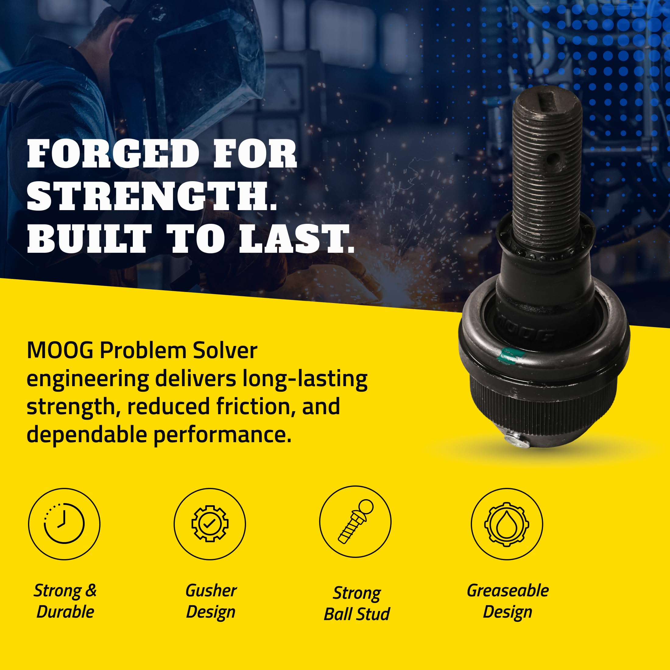 MOOG heavy-duty suspension joint built for durability and long service life.