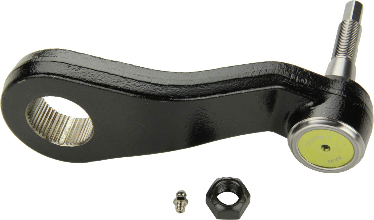 MOOG K440019 pitman arm close-up highlights threads and greaseable design for easy maintenance.