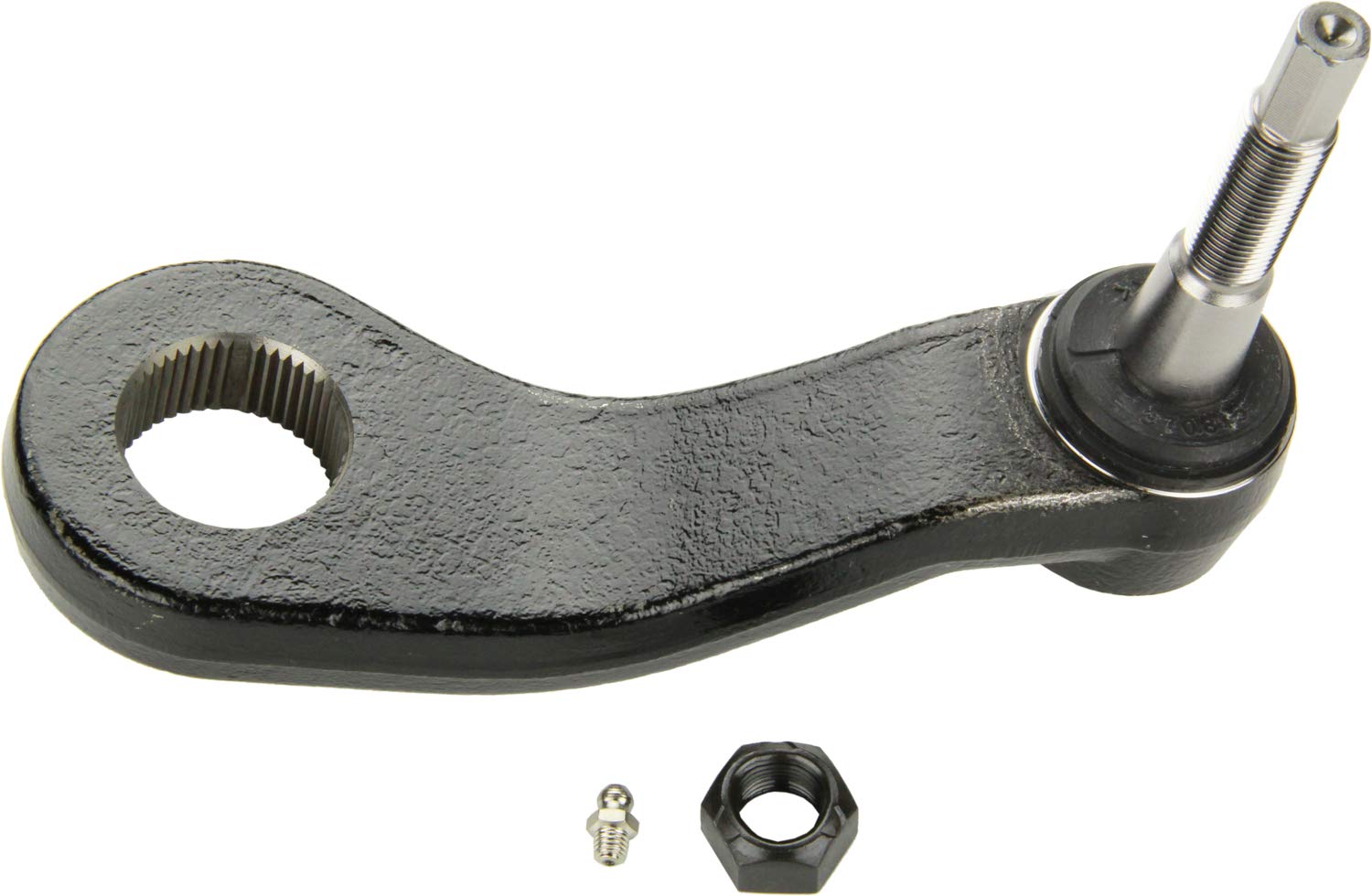 MOOG K440019 steering pitman arm side view showing robust steel construction for heavy-duty trucks.