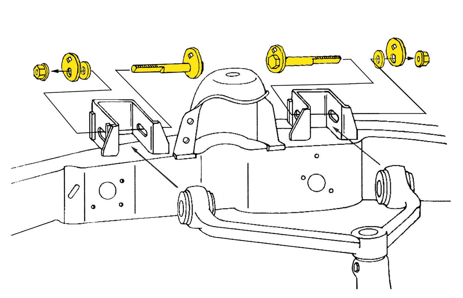 Detailed cam bolts and adjustable joints shown in MOOG kit for easy installation and long-lasting performance.