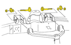 Detailed cam bolts and adjustable joints shown in MOOG kit for easy installation and long-lasting performance.