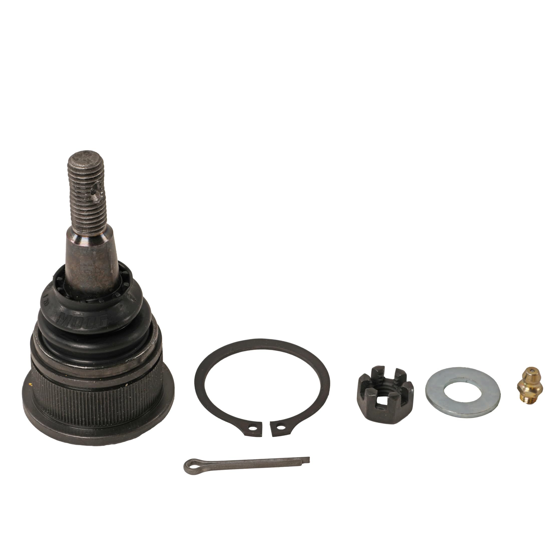 MOOG steering drag link front view highlights robust build for precise steering.