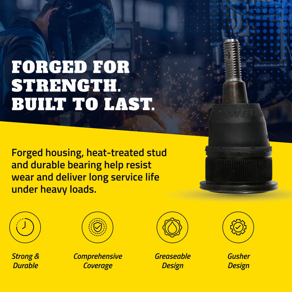 MOOG steering drag link heat-treated stud provides long wear resistance.