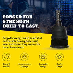 MOOG steering drag link heat-treated stud provides long wear resistance.