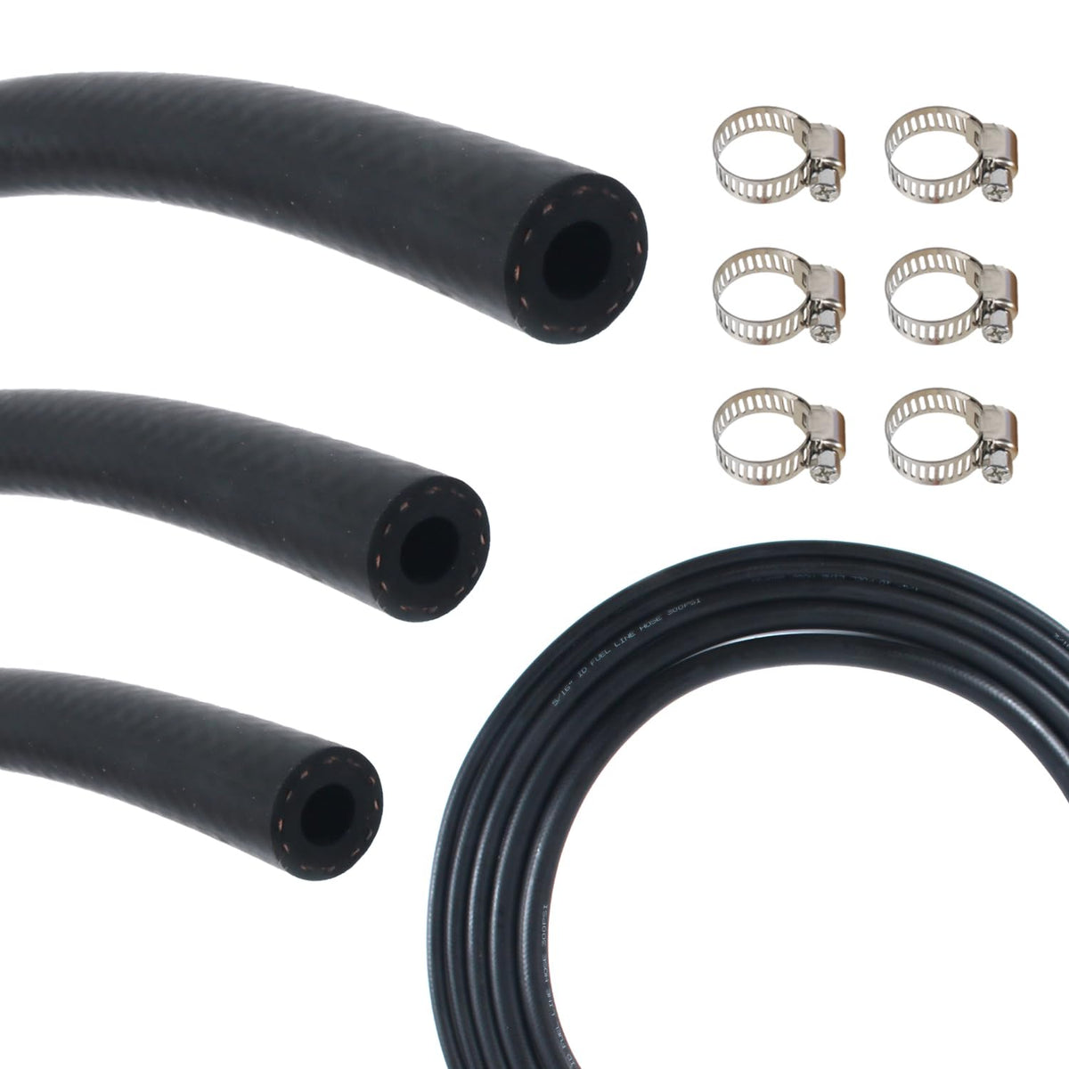 MooiYrs fuel line hose kit, 5ft with 18 clamps, ideal for quick automotive repairs.