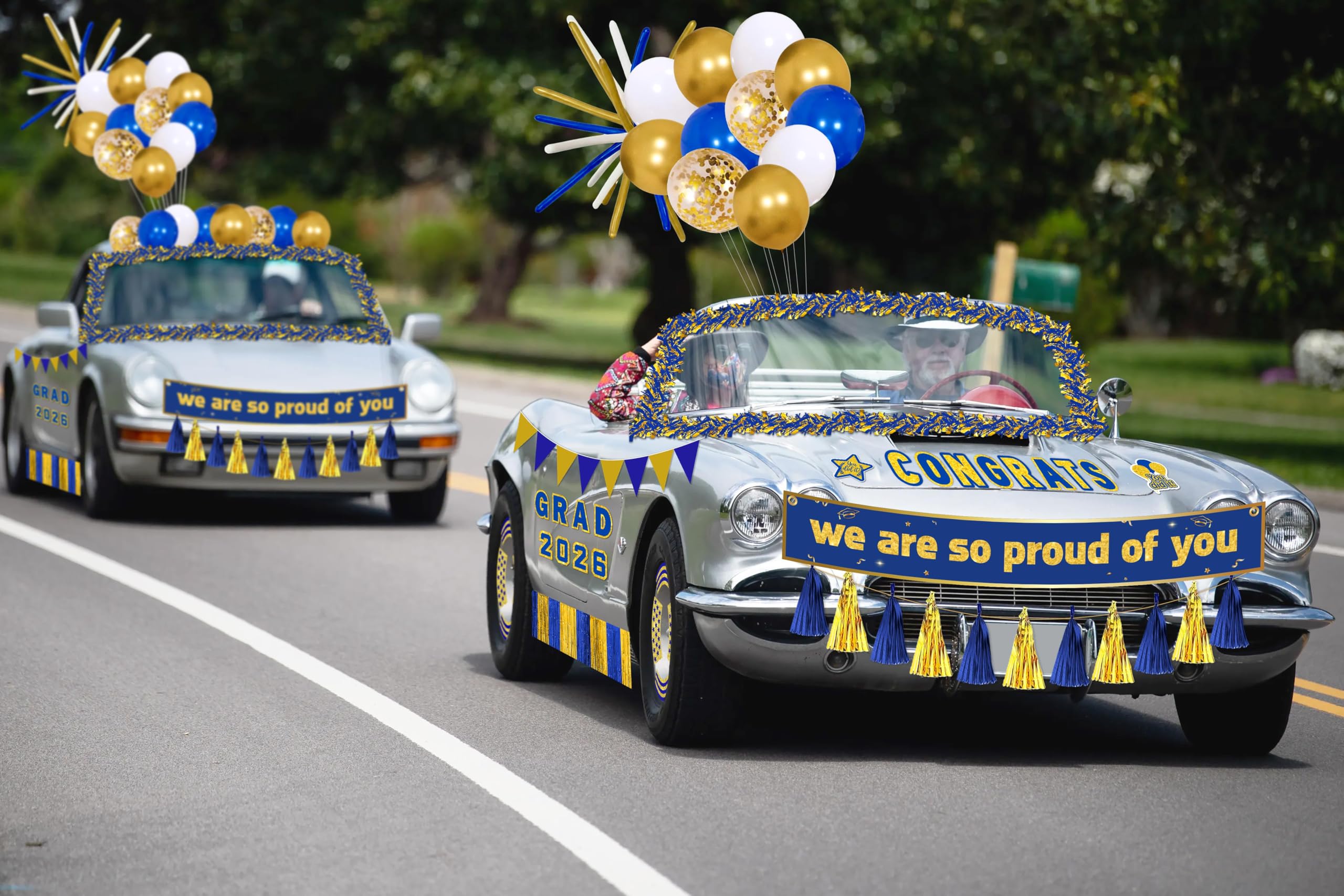 Moon Boat blue-gold tinsel garland style B brightens parades and photo moments