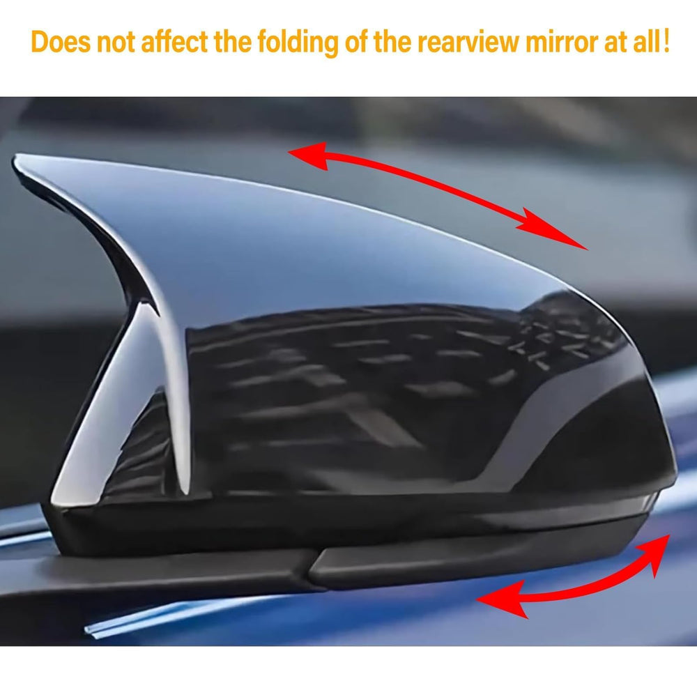 Close-up of Moonlinks Mustang mirror cap in glossy black