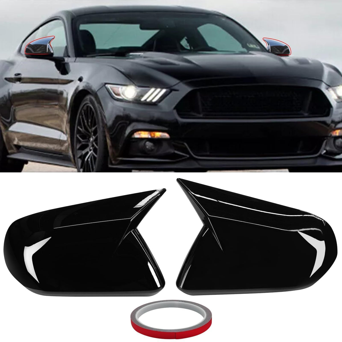Moonlinks Ox Horn mirror cover left side in glossy black for Mustang