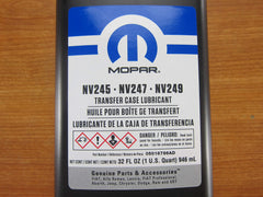 Mopar two-quarts lubricant NV247 transfer case label highlights OEM specification