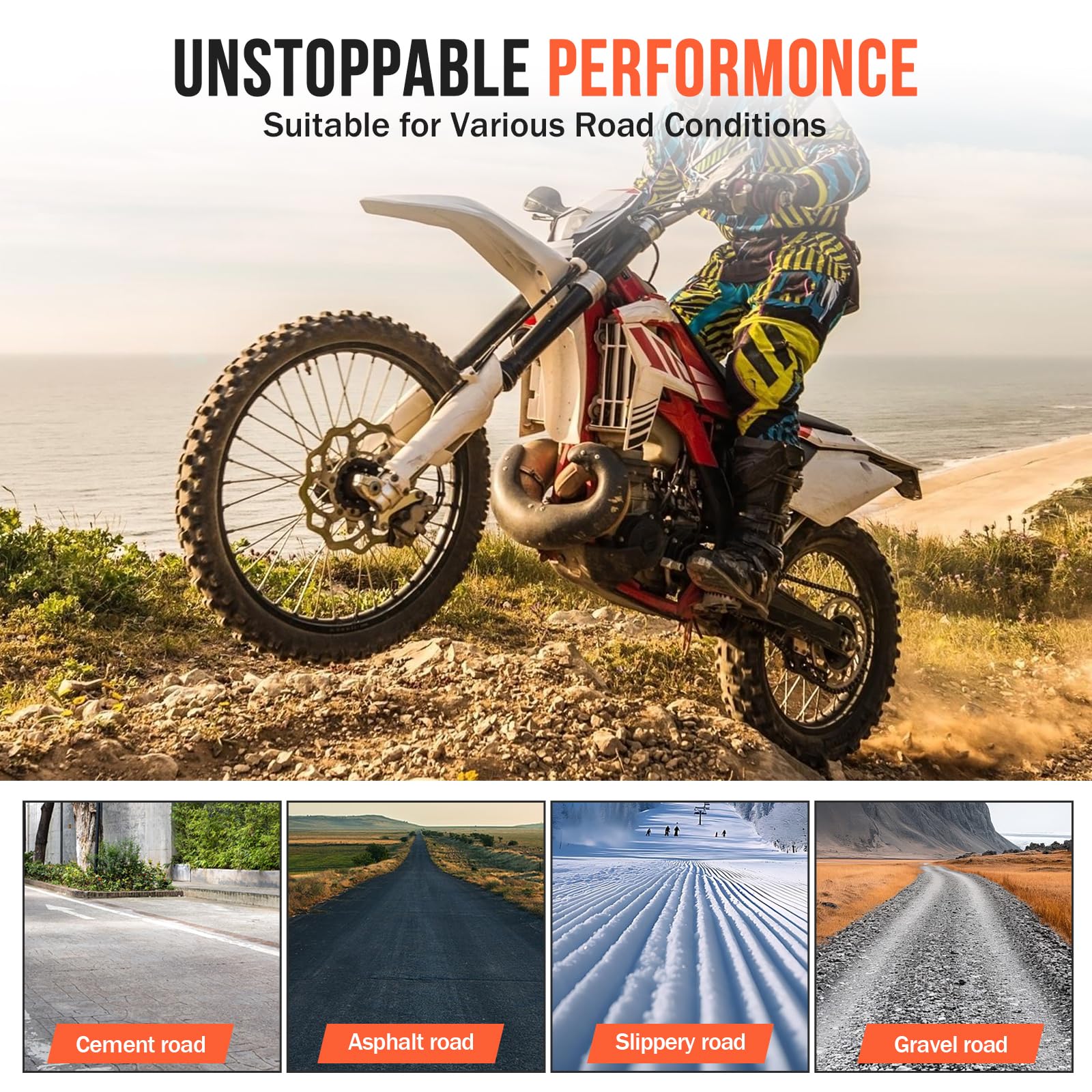 Mopillos off-road knobby tread enhances grip on dirt