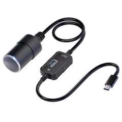 Moqidong USB-C to 12V adapter front view powering devices on the road