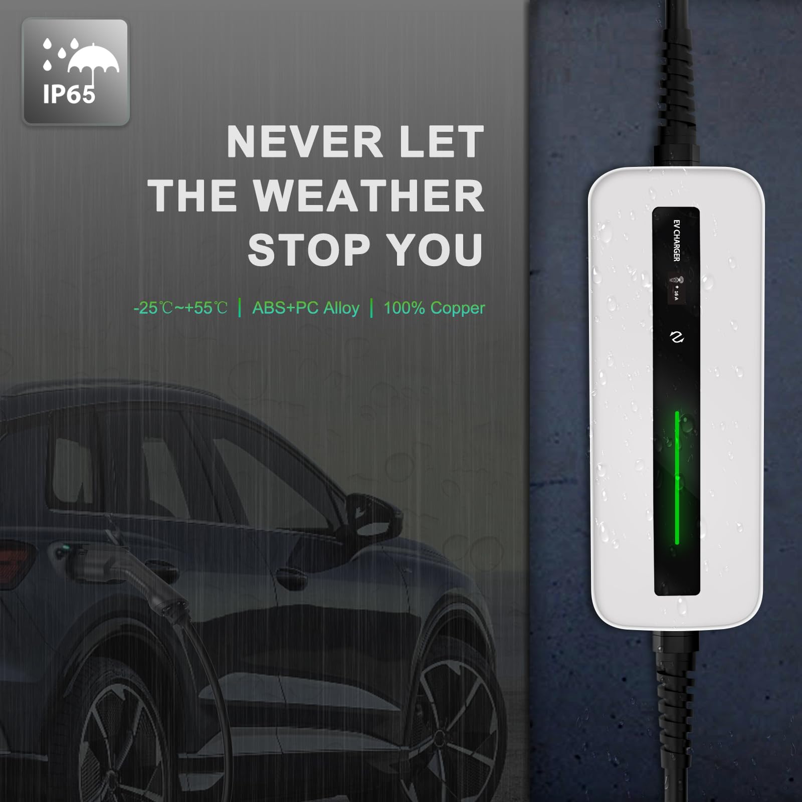 Morec Level 1 EV Charger LCD display shows charging status in real time