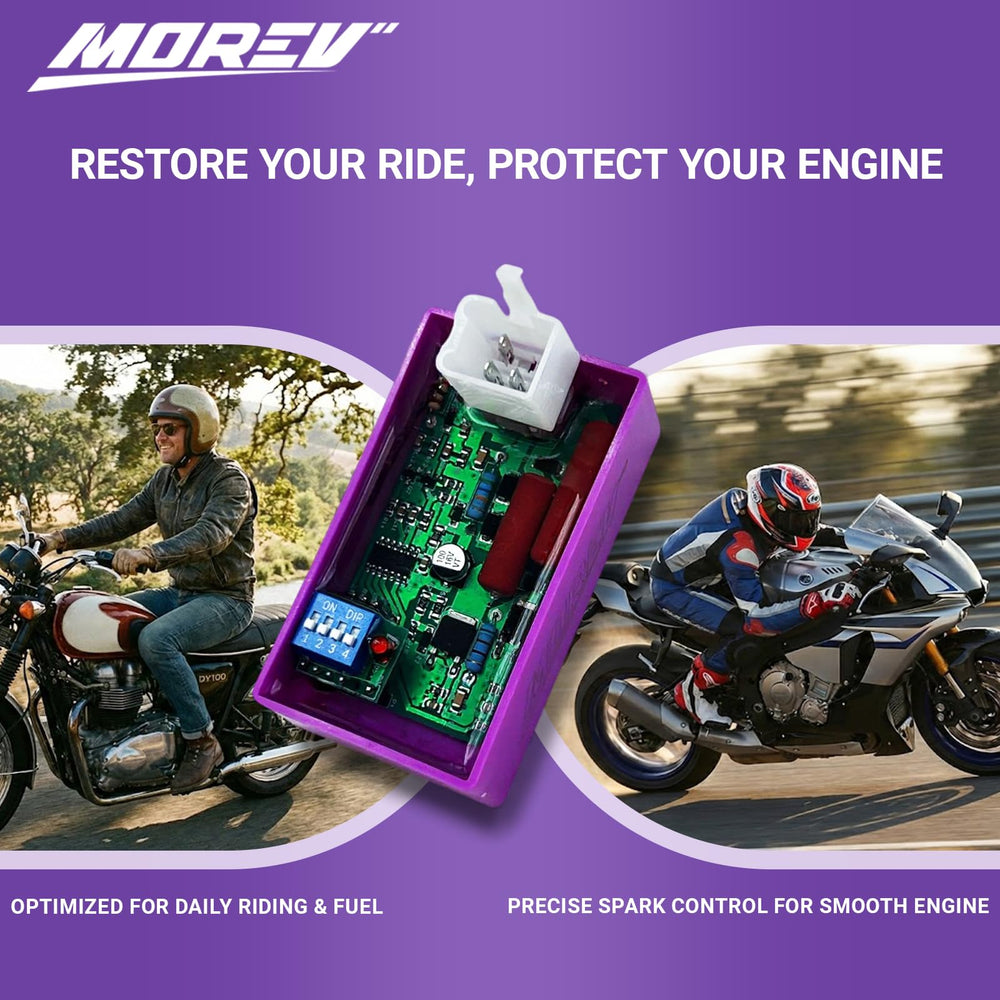 MOREV 5-pin AC CDI module rear view emphasizing secure plug connections for reliability.