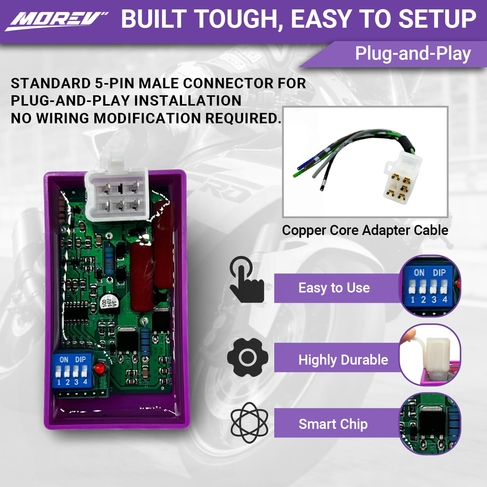 MOREV DIP-switch diagram on the CDI module for easy setup reference.