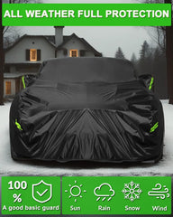 Morhept waterproof all-weather car cover protects Mustang from rain and UV exposure.