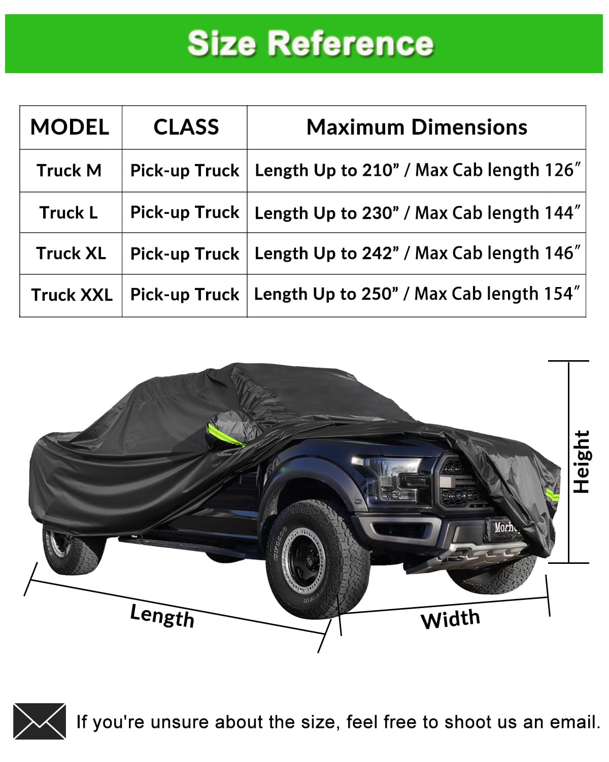Morhept pickup cover side view illustrates a tailored fit against dust and moisture