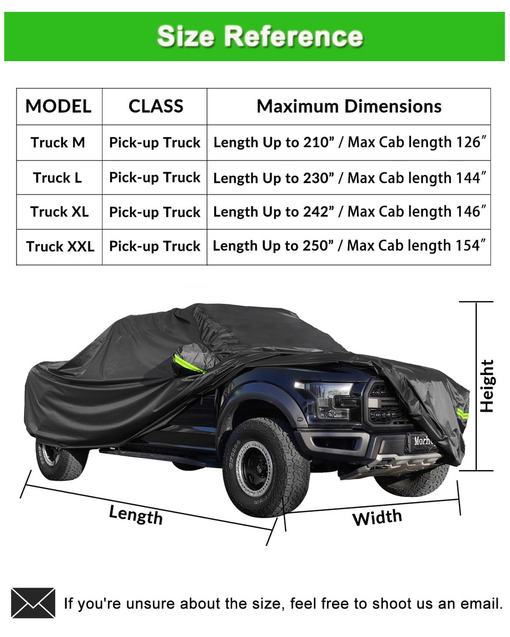 Morhept pickup cover side view illustrates a tailored fit against dust and moisture