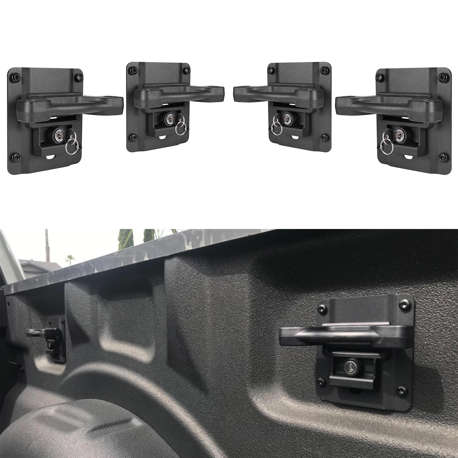 Morkot Boxlink anchors installed in Ford bed create secure cargo tie-down points.