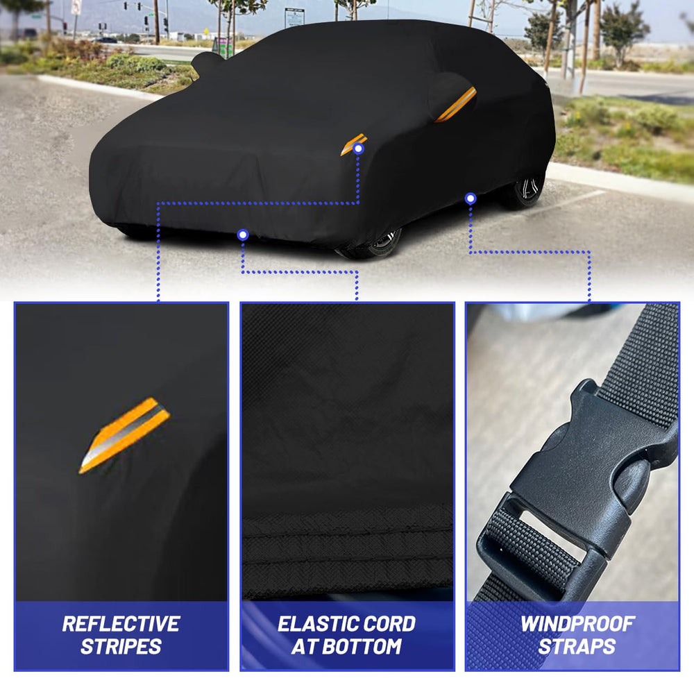 Mornyray sedan cover fits 186-193 inches securely when parked