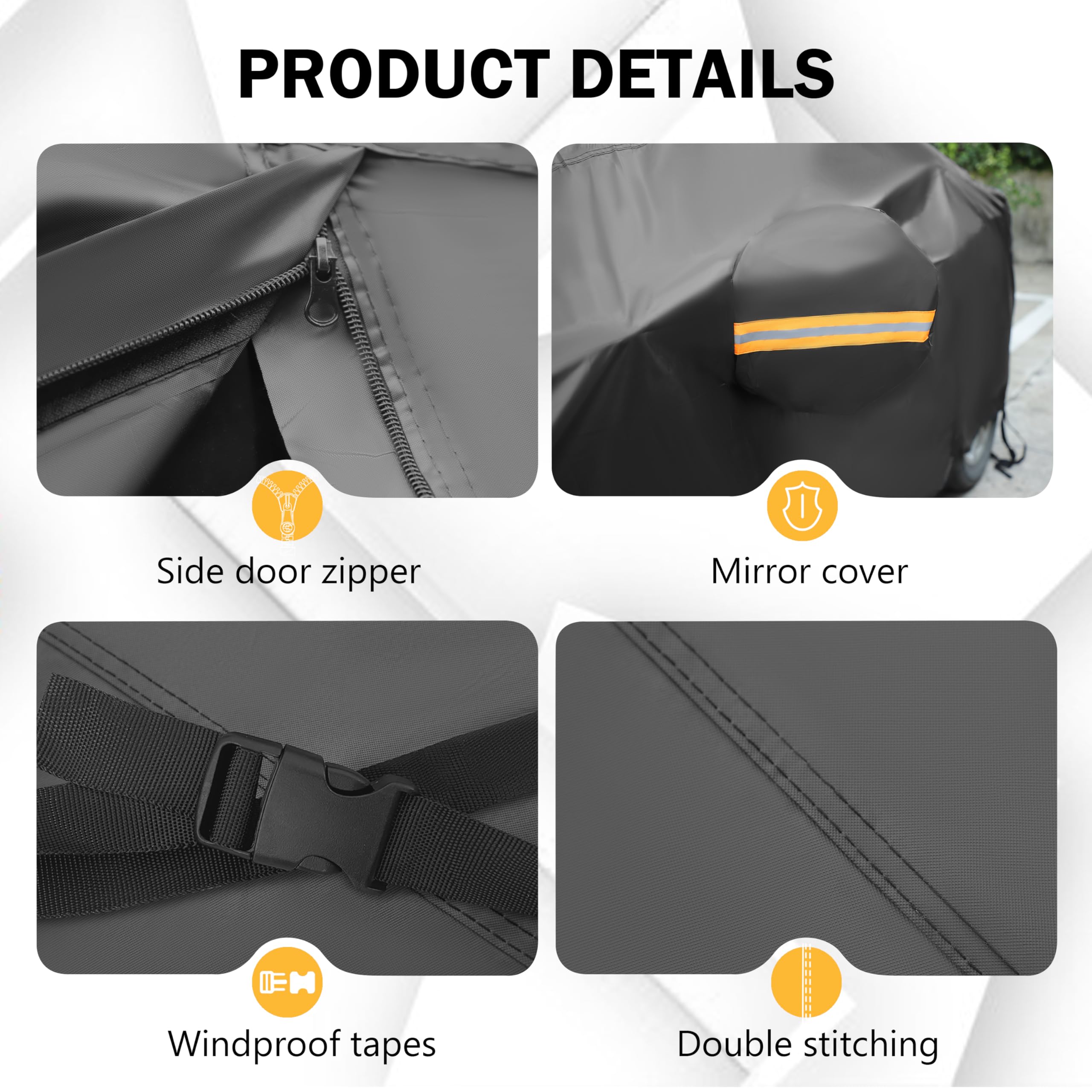 MORNYRAY Jeep Wrangler 2 Door cover rear view highlighting windproof design