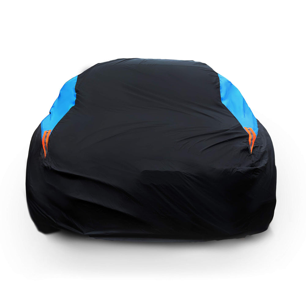 MORNYRAY waterproof car cover in front view protecting a coupe from rain and dust