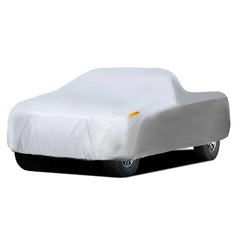 MORNYRAY waterproof truck cover on all-weather silver finish protects from rain and snow.