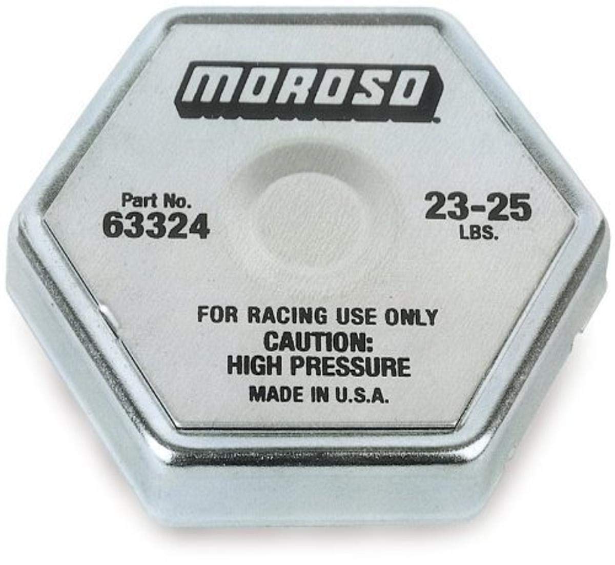 Moroso 63324 radiator cap with stainless steel spring for precise pressure control in cooling systems.