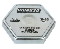 Moroso 63332 radiator cap on a standard neck with 32 psi preset for reliable cooling system pressure