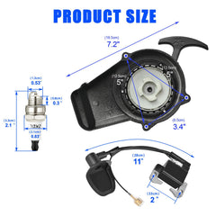 Moroxi pull starter shows 80 mm hole diameter for broad engine compatibility.