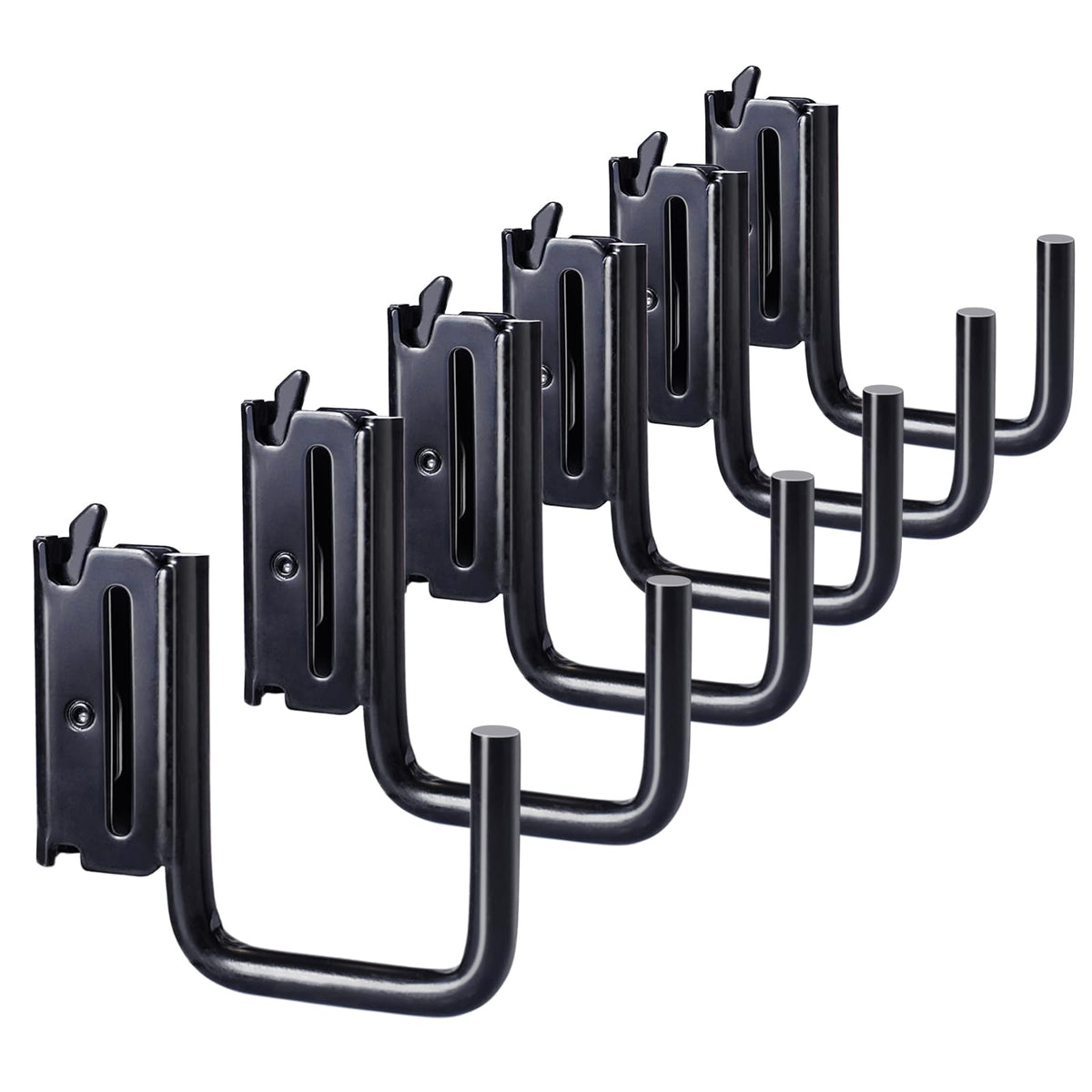 MorScan six-pack 2in E-Track J hooks in black for versatile trailer organization.
