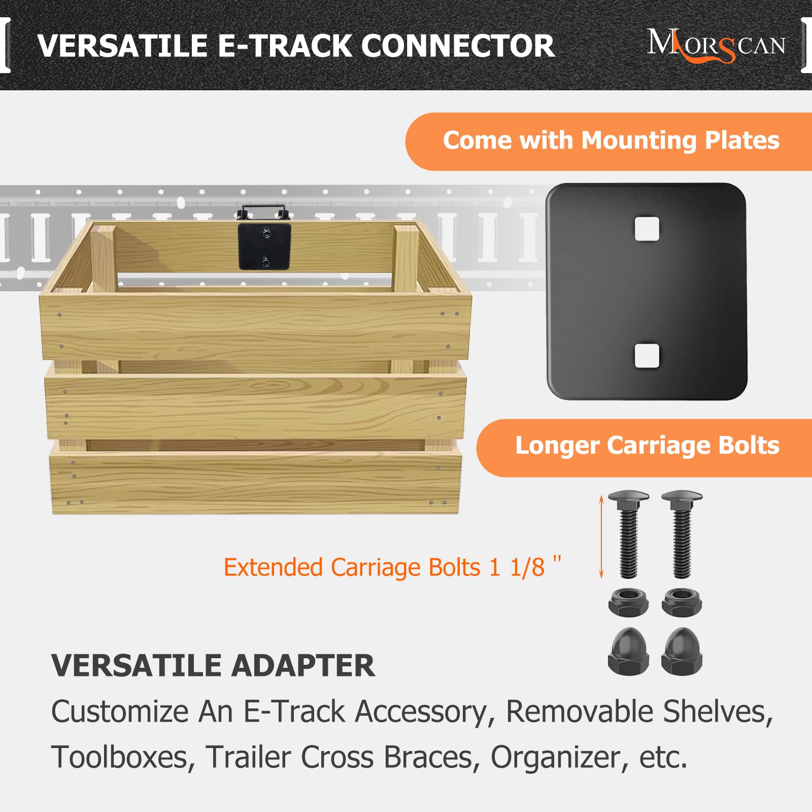 MorScan e-track connector double fittings reduce rail wobble.