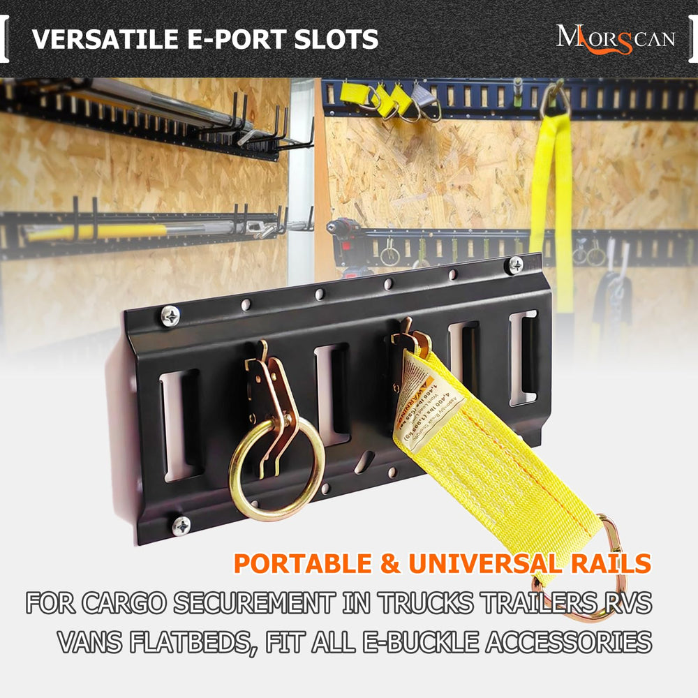 MorScan E-Track rail kit with compatible accessories for secure tie-downs.