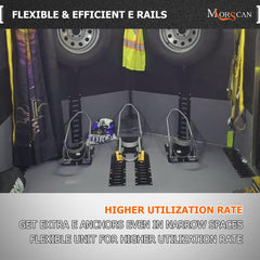 MorScan E-Track rail layout in a truck bed for flexible spacing.
