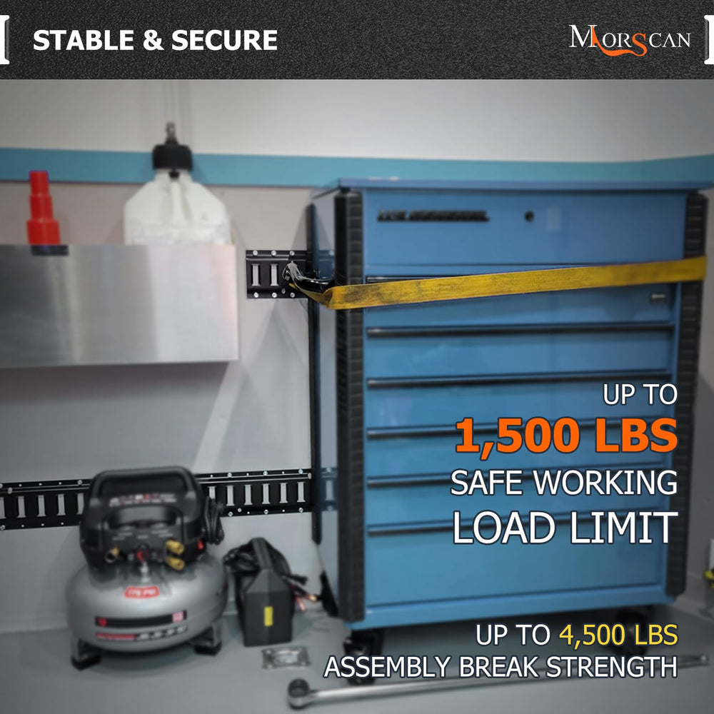 MorScan E-Track rail securing cargo with straps in action.
