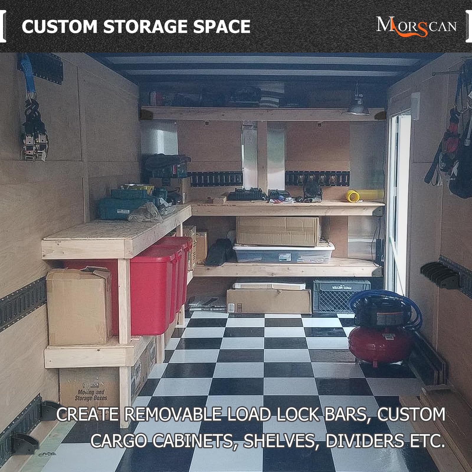 Shelf brackets mounted on 2x4-2x6 beams by MorScan