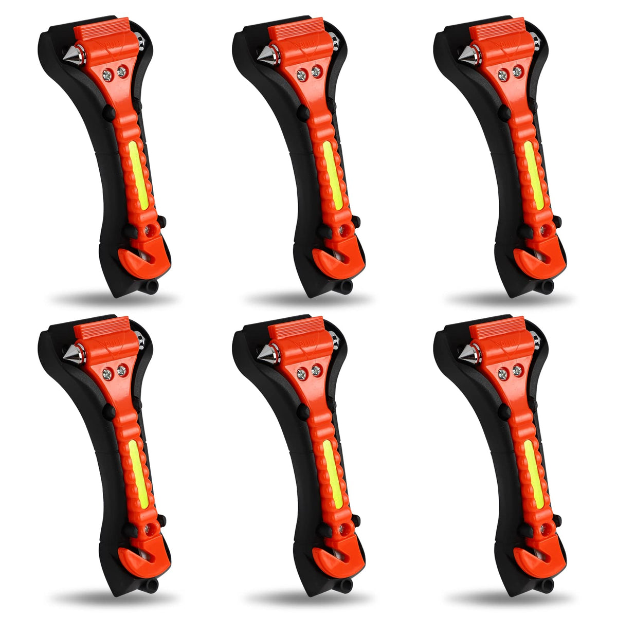 MorTime 6-pack car safety hammers with ergonomic handles for confident use.