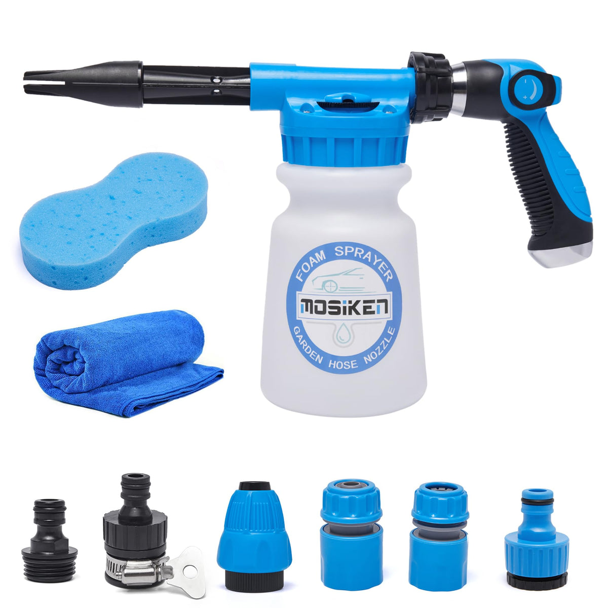 MOSIKEN blue car wash foam gun for high-foam cleaning on vehicles