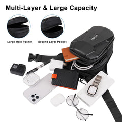 Expandable cargo capacity shows the bag’s 2.5-inch expansion for extra gear.