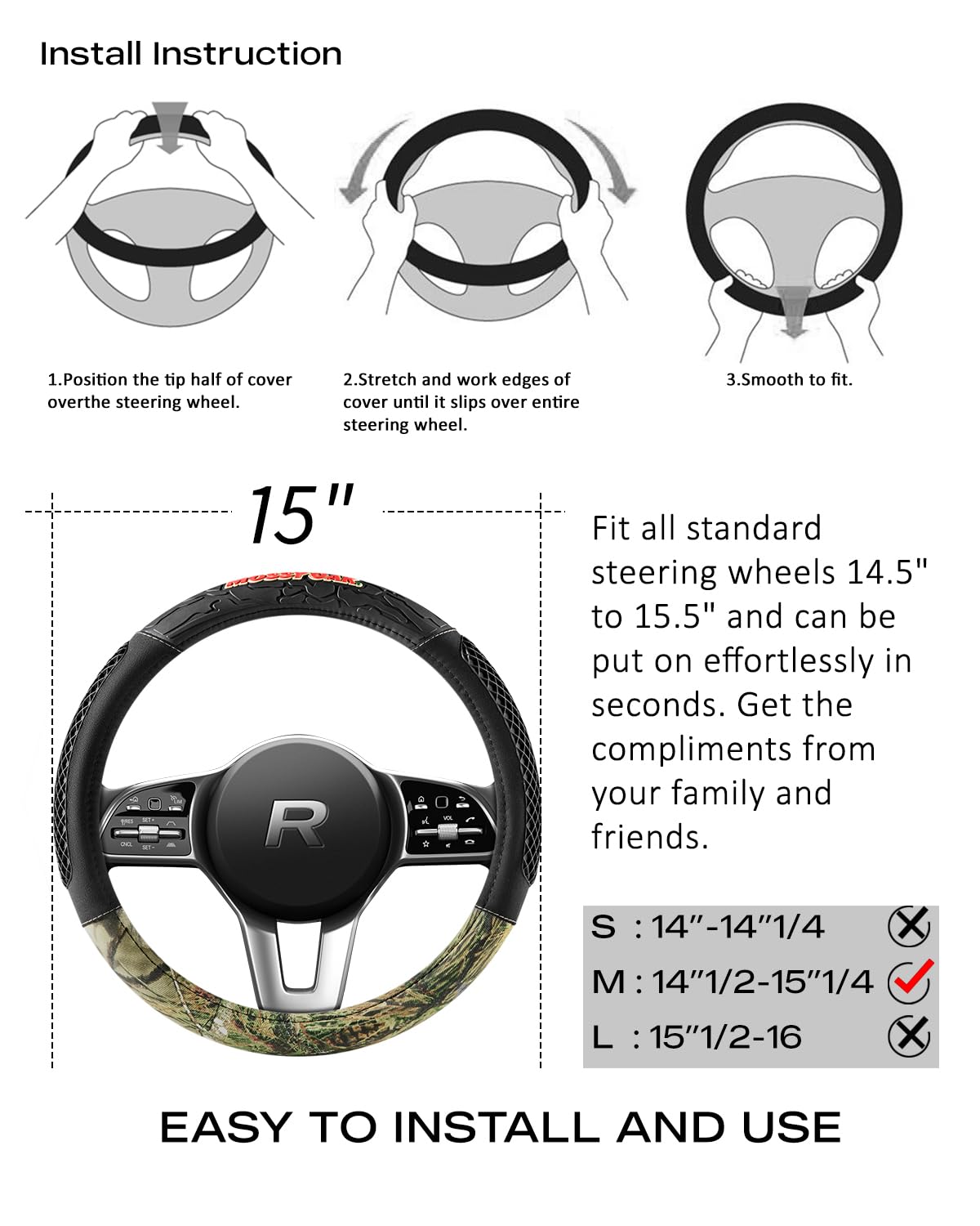 Mossy Oak camo wheel cover protects the steering wheel from dirt and grime.