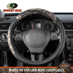 Mossy Oak camo steering wheel cover with double-stitched seams for lasting durability.